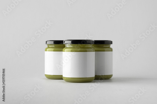 Pumpkin / Hemp Seed Butter Jar Mock-Up - Three Jars. Blank Label