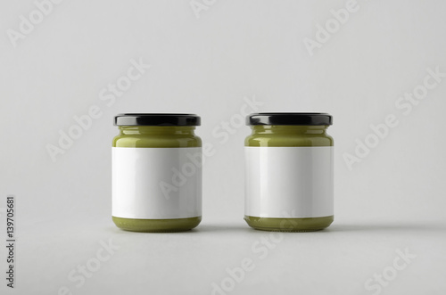 Pumpkin / Hemp Seed Butter Jar Mock-Up - Two Jars. Blank Label