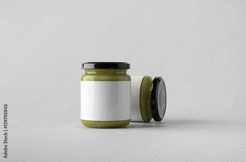 Pumpkin / Hemp Seed Butter Jar Mock-Up - Two Jars. Blank Label Pumpkin / Hemp Seed Butter Jar Mock-Up - Two Jars. Blank Label