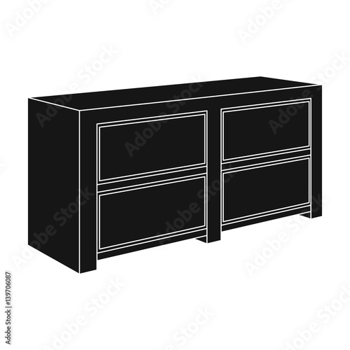 Brown bedside table with drawers.Nightstand next to the bed.Bedroom furniture single icon in black style vector symbol stock illustration.