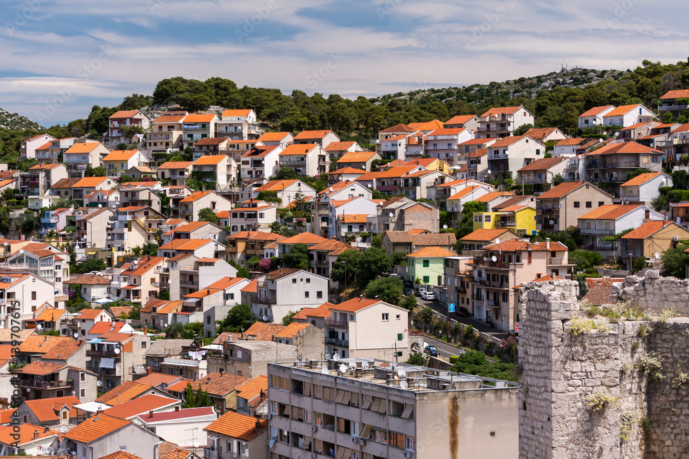 Red roofs of Sibenik, an old town on Adriatic coast in Dalmatia, Croatia