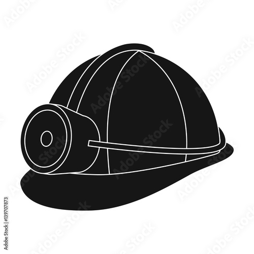 The helmet of a miner with a flashlight.Gear digger for protection from stones.Mine Industry single icon in black style vector symbol stock illustration.