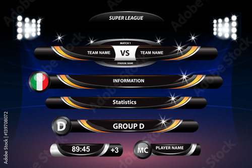 Football or soccer playing field with set of infographic elements. Sport Game. Sport Cup. Vector illustration.