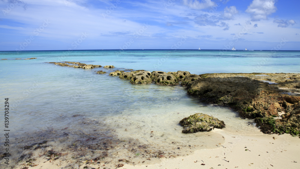 Caribbean sea and rock stones.