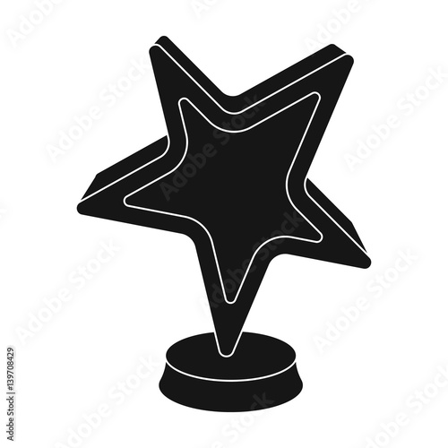 Gold award in the shape of a star.The prize for best role in an action film.Movie awards single icon in black style vector symbol stock illustration.