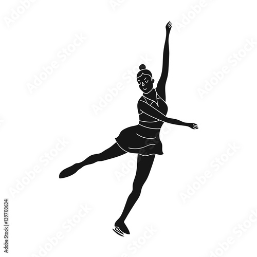 Girl in purple dress dancing on skates on ice.Athlete figure skaters.active sports single icon in black style vector symbol stock illustration.