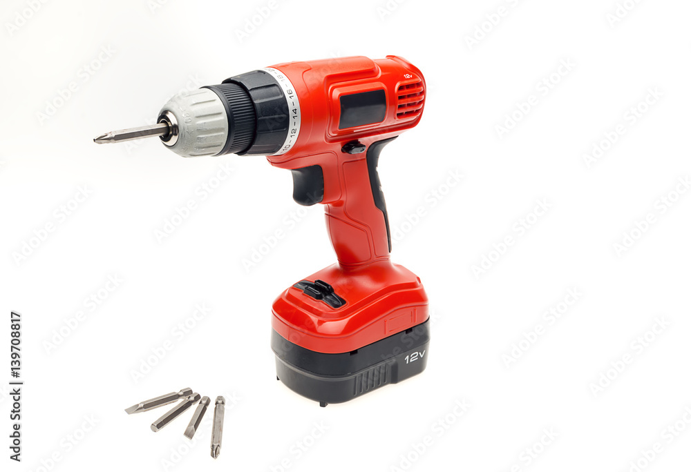 Cordless screwdriver with a drill isolated on white background Cordless screwdriver with a drill isolated on white background