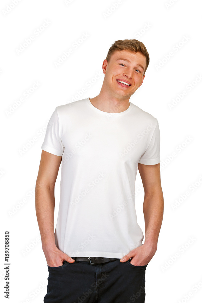 Young man smiling over white background. Young man smiling over white background.