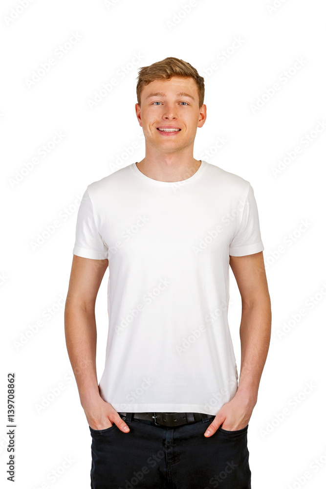 Young man smiling over white background. Young man smiling over white background.