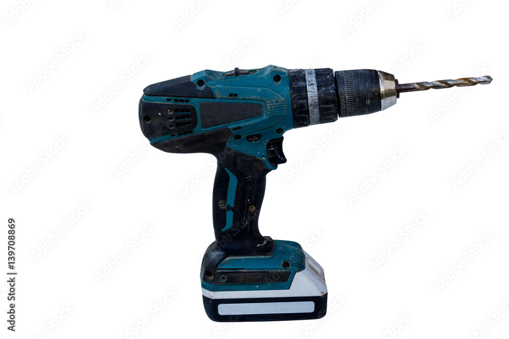 battery-powered electric drill isolate on white background with clippingpath