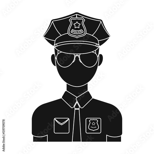 Police officer icon in black style isolated on white background. Police symbol stock vector illustration.