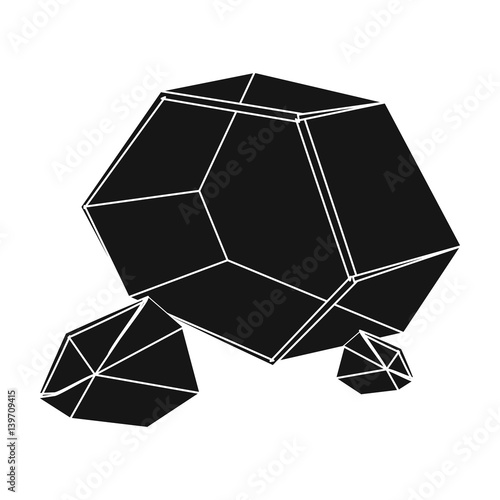 Purple rough gemstone icon in black style isolated on white background. Precious minerals and jeweler symbol stock vector illustration.