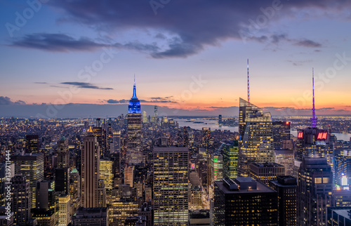 Aerial view of Manhattan Skyline at sunset - New York, USA © diegograndi