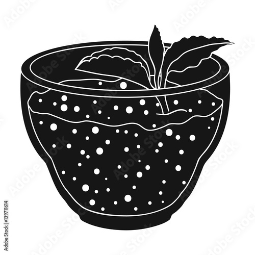 Fresh puree of greens with a mint leaf .Vegetarian Breakfast of greens.Vegetarian Dishes single icon in black style vector symbol stock illustration.