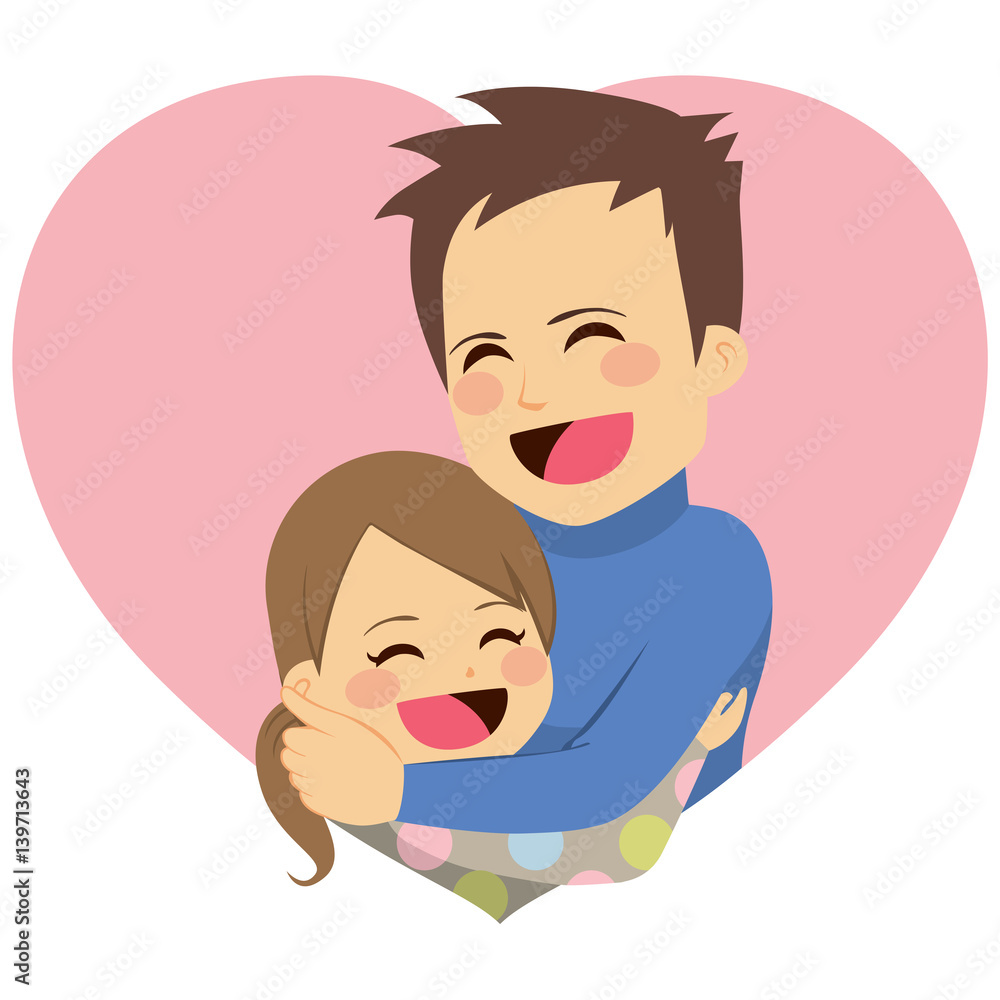 Cute little daughter hugging dad celebrating Father's Day Cute little daughter hugging dad celebrating Father's Day