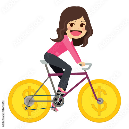 Businesswoman riding money ...