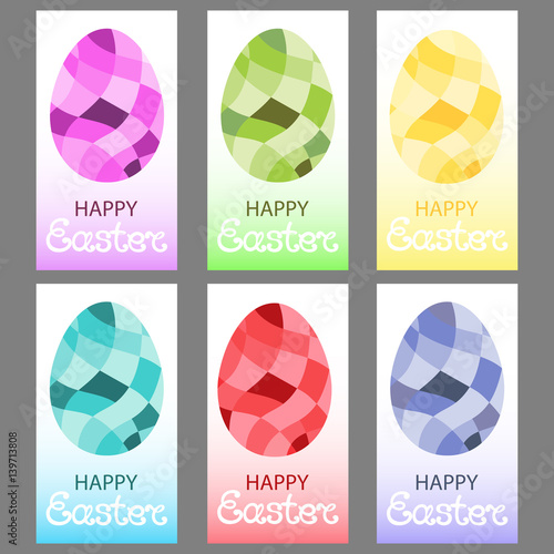 Set of multi-colored Easter eggs in a polygonal style. Design of paschal greeting cards, invitations, flyers.