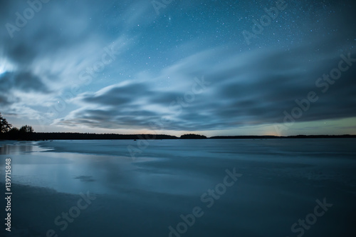 Scenic view of a lake landscape in moonlight