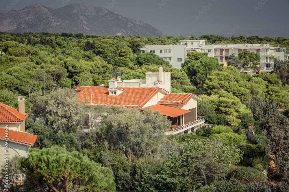 Fototapeta premium Residential Houses among the trees