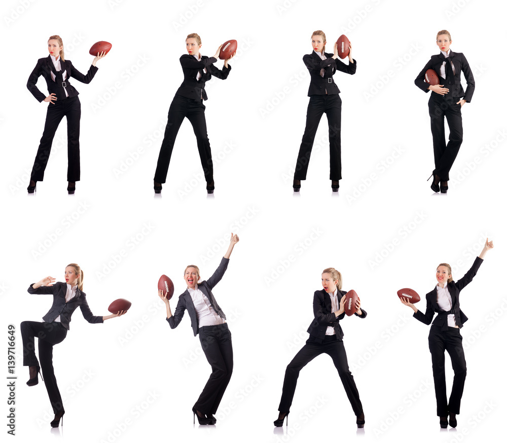 Woman businesswoman with american football