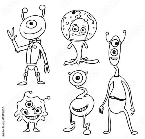 Cartoon Vector Set 05 of Friendly Aliens Astronauts