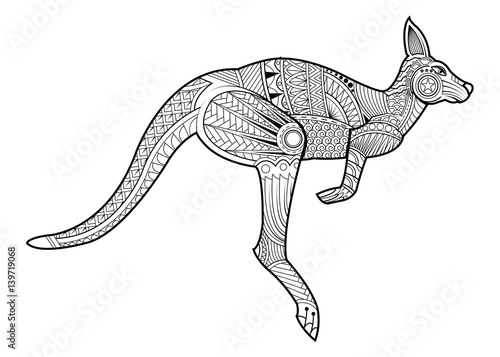kangaroo animal coloring book for adults raster illustration.