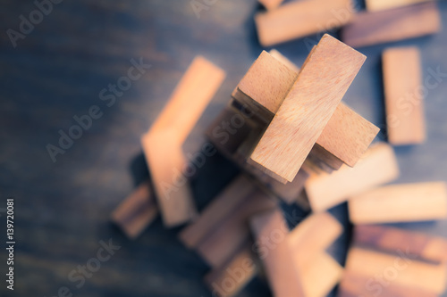 Wood blocks stack game, background. Concept of education, risk, development, and growth