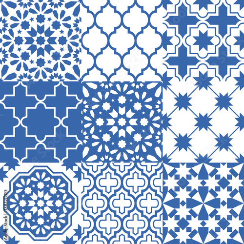  Moroccan tiles design, seamless navy blue pattern collections