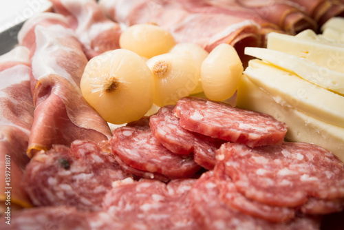 Salame, prosciutto e formaggi, Italian appetizers photo