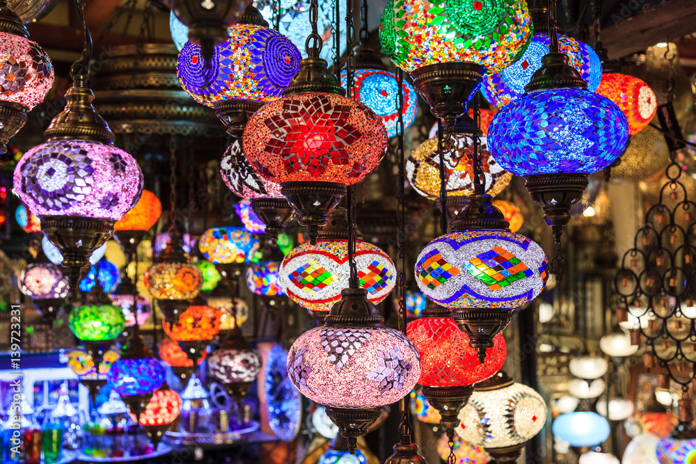 Arabic crystal lamps. In a market.
