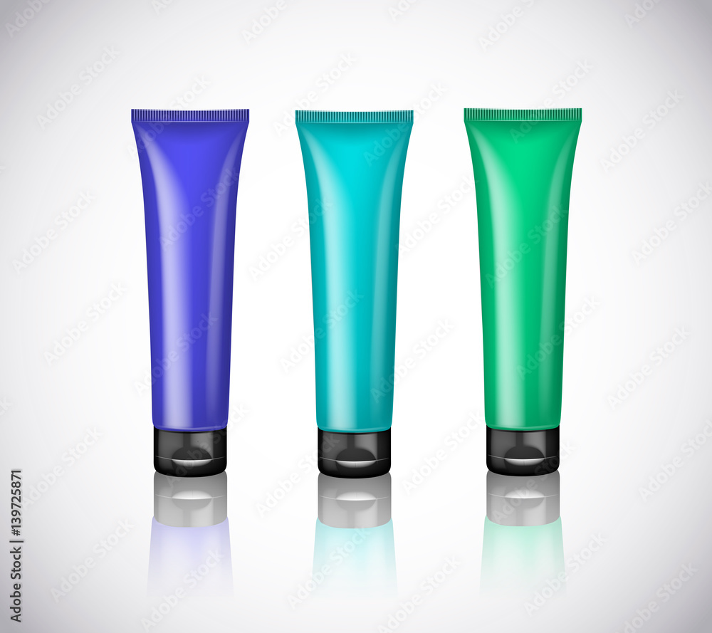 blue / turquoise / green blank cosmetic tubes for design. Brand template isolated for advertising. blue / turquoise / green blank cosmetic tubes for design. Brand template isolated for advertising.