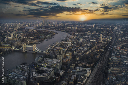 London aerial view at sunset. © agcreativelab