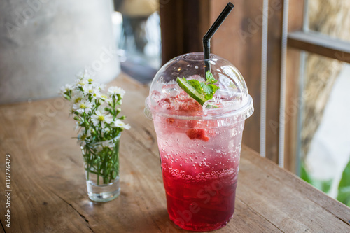 Strawberry soda, beverage for summer