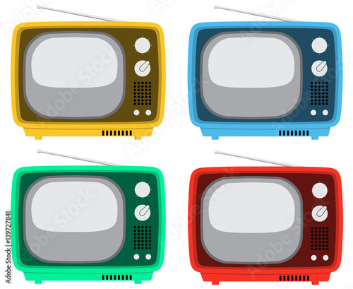 Vintage TV Four Color. Vector Illustration of Four Vintage TVs in Four Different Colors
