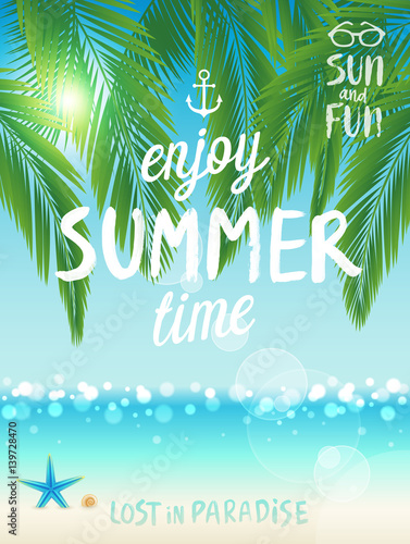 Tropical beach poster, Enjoy summer.