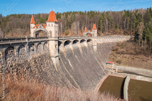 The tower dam - Kingdom of forest (Les Království) reservoir in the Czech Republic.