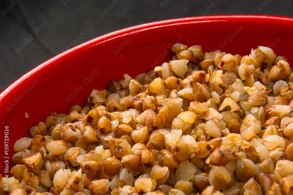 buckwheat cereal in a red bowl buckwheat cereal in a red bowl