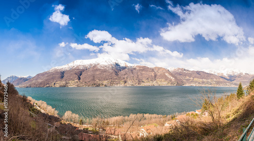 Beautiful panoramic view of Como Lake on a sunny day