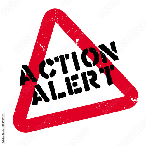 Action Alert rubber stamp. Grunge design with dust scratches. Effects can be easily removed for a clean, crisp look. Color is easily changed.