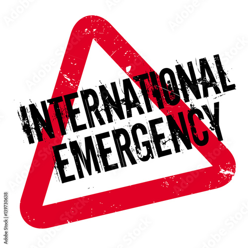 International Emergency rubber stamp. Grunge design with dust scratches. Effects can be easily removed for a clean, crisp look. Color is easily changed.
