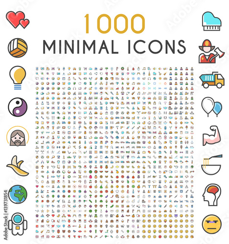 Set of 1000 Minimalistic Solid Line Colored . Isolated Vector Elements