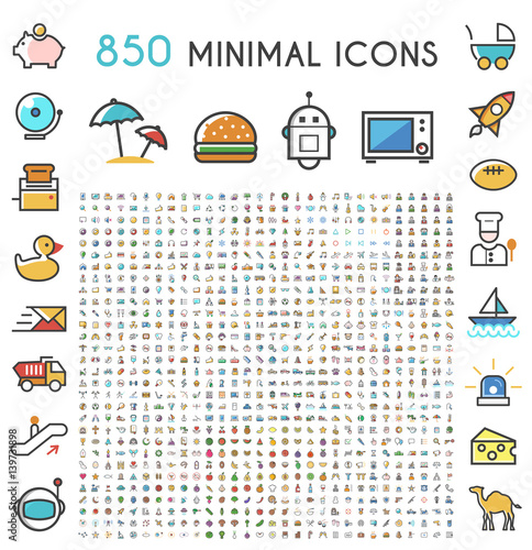 Set of 850 Minimalistic Solid Line Colored . Isolated Vector Elements