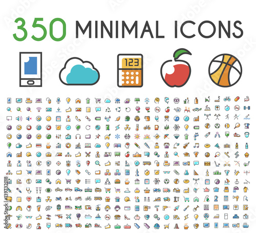 Set of 350 Minimalistic Solid Line Colored . Isolated Vector Elements