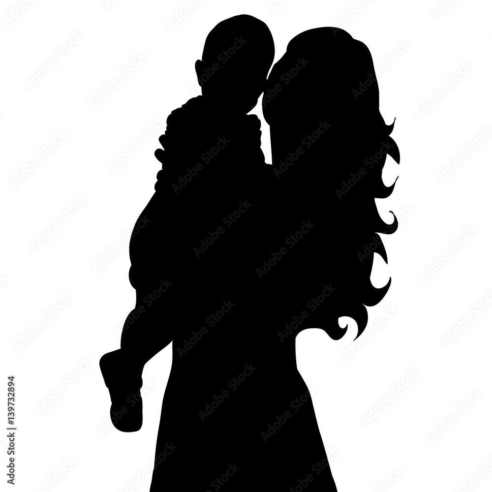 Vector, silhouette of mother and baby, motherhood