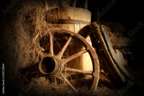 wheel, barrel and hay