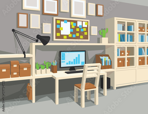 Interior of workroom in cartoon style.