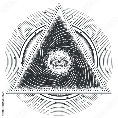 Vector tattoo illustration abstract sacred geometry with an all-seeing eye.