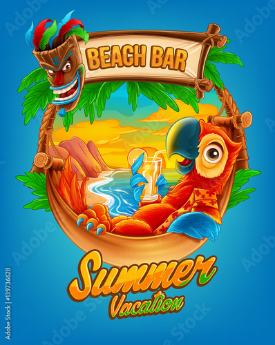 summer vacation illustration with parrot