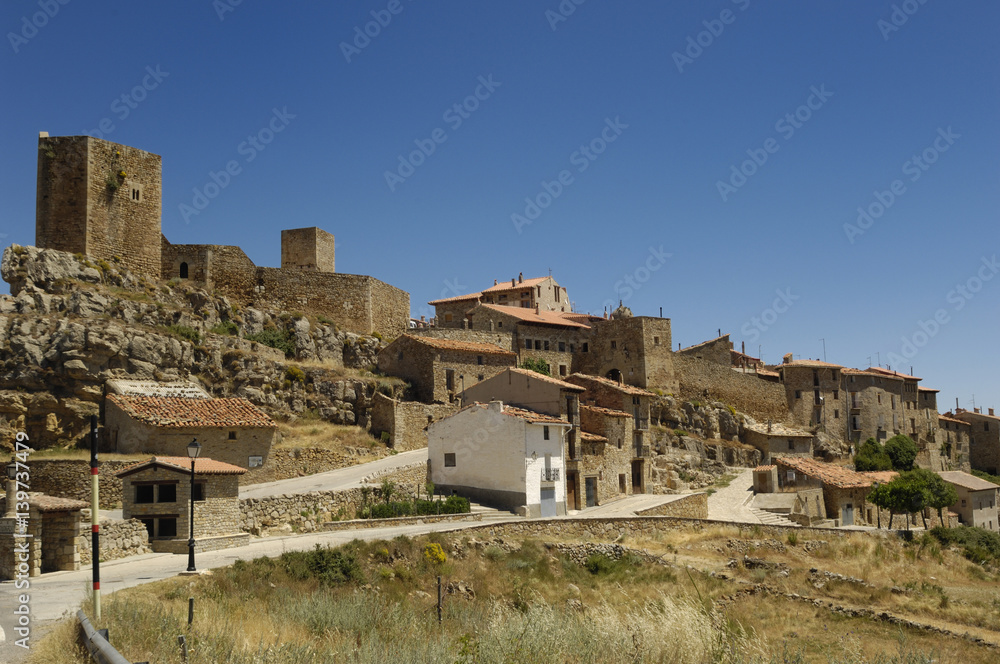 Castle and Village of Puertomingalvo, Teruel Province, Spain