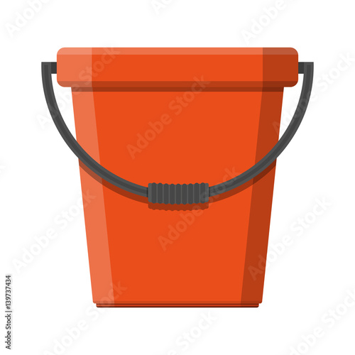 Red plastic bucket with handle.